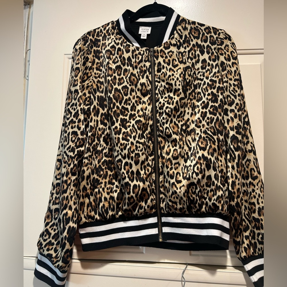 Leopard Print Bomber Jacket Small - image 1